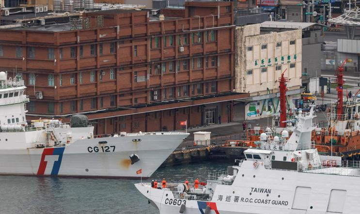 Taiwan Coast Guard patrol vessels are stationed in Keelung, as China conducts "Justice Mission 2025" military drills around Taiwan