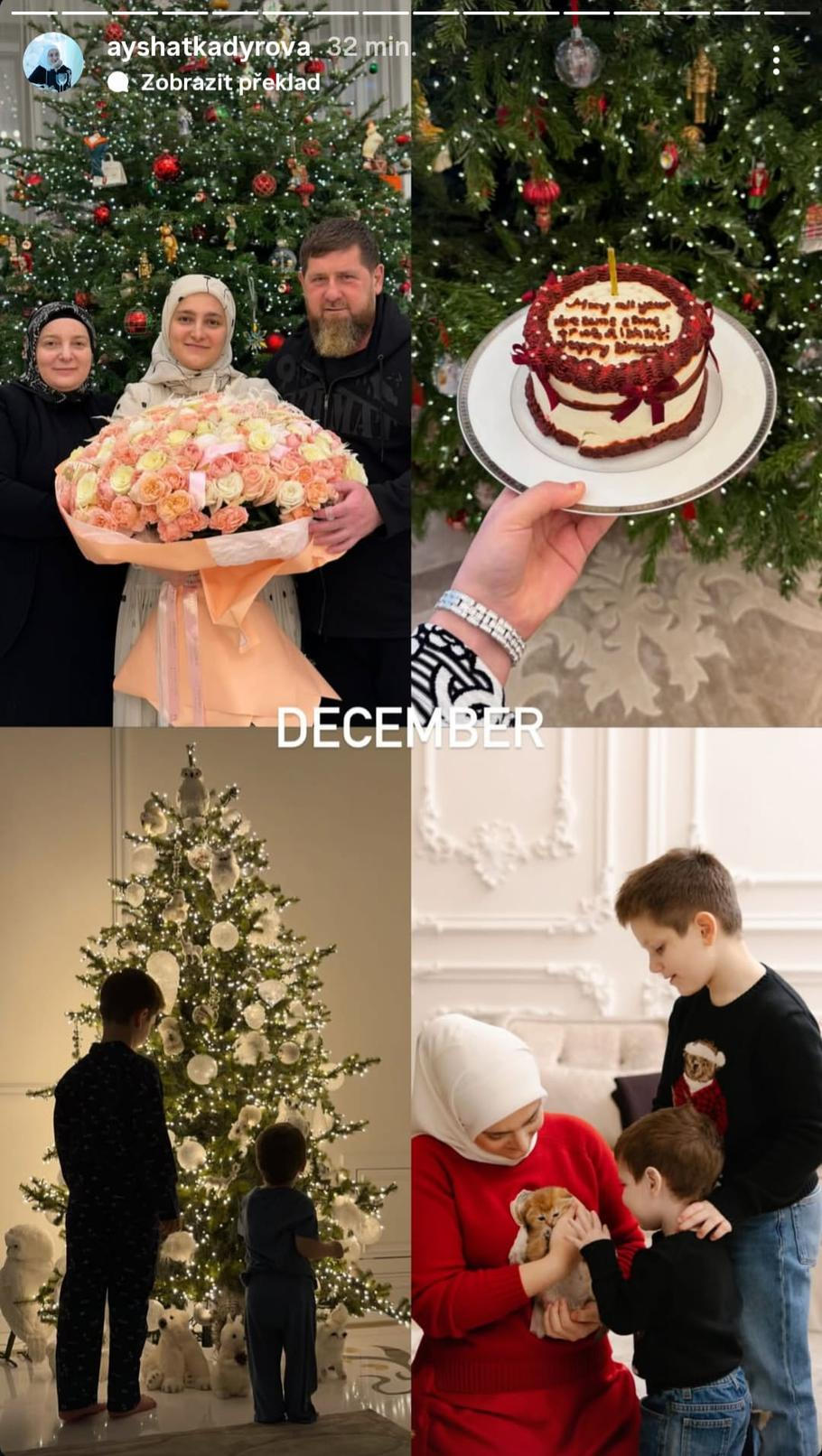 Nejlepší okamžiky prosince podle Instagramu Aišat Kadyrovové. Na fotografii vlevo nahoře jsou její rodiče.