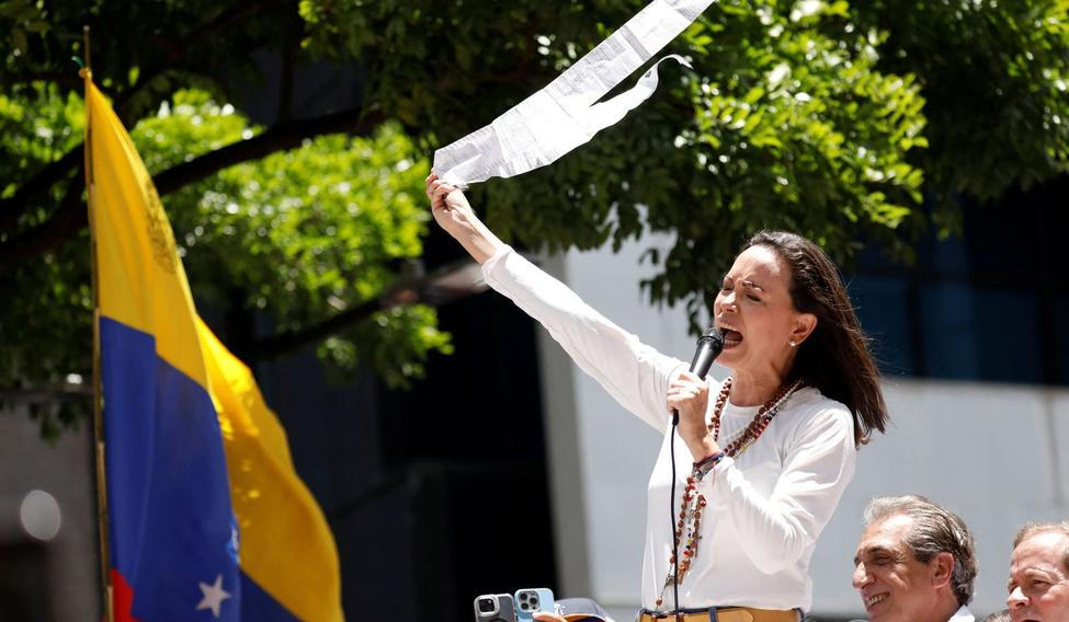 Vůdkyně venezuelské opozice a loňská laureátka Nobelovy ceny za mír María Corina Machadová na archivním snímku z demonstrace