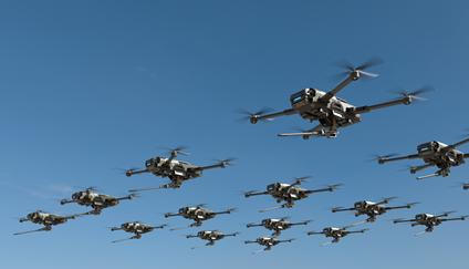 Armed,Drones,Are,Moving,Towards,The,Battlefield,,Futuristic,Aerial,Attack