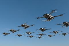 Armed,Drones,Are,Moving,Towards,The,Battlefield,,Futuristic,Aerial,Attack