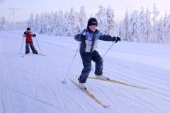 cross-country skiing in snowy landscape, Finland, Oulu, Kuusamo