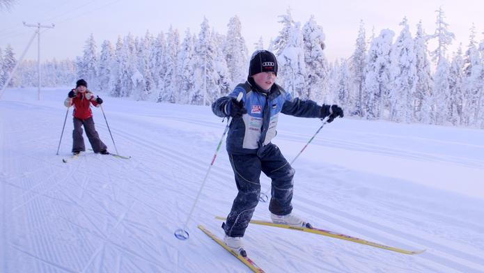 cross-country skiing in snowy landscape, Finland, Oulu, Kuusamo