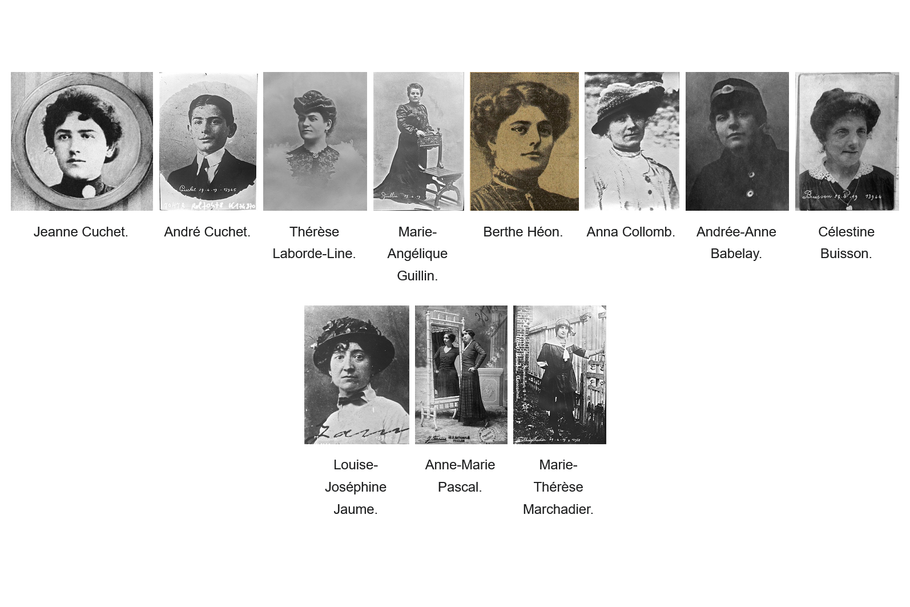 Jedenáct obětí Henriho Landrua: Jeanne a André Cuchet, Thérèse Laborde-Line, Marie-Angélique Guillin, Berthe Héon, Anna Collomb, Andrée-Anne Babelay a další.