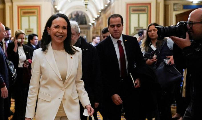 Venezuelan opposition leader Maria Corina Machado meets with U.S. senators on Capitol Hill in Washington