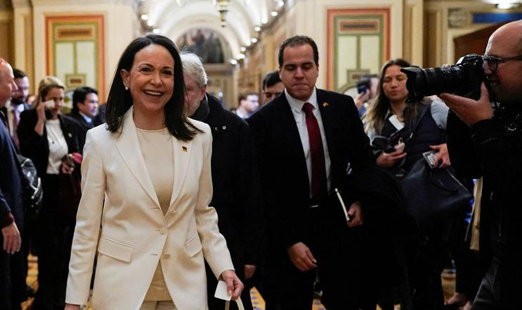 Venezuelan opposition leader Maria Corina Machado meets with U.S. senators on Capitol Hill in Washington