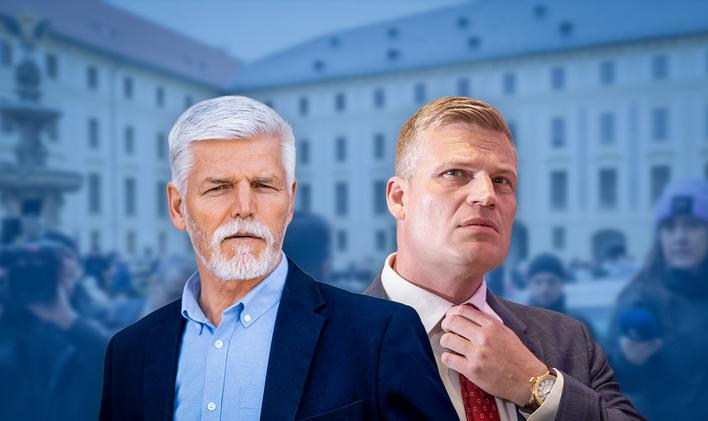 Prezident Petr Pavel (vlevo) a kontroverzní kandidát Motoristů na ministra Filip Turek na koláži Aktuálně.cz