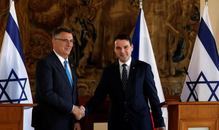 Israel's Foreign Minister Gideon Saar meets his Czech counterpart in Prague