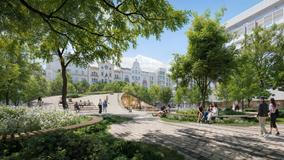 Srdcem piazzetty se stane centrální vodní prvek. V klidném režimu bude fungovat jako zrcadlo oblohy, v létě se promění v hravý osvěžující element, večer zase v jemnou světelnou scénografii a v zimě případně v kluziště. Náměstí tak bude žít po celý rok. Silným motivem je pak prodloužení Pařížské ulice směrem k řece. Zelená osa, dnes přerušená, bude pokračovat přes náměstí až k Vltavě a symbolicky znovu propojí historické centrum s řekou i vzdálenou Letenskou plání. 