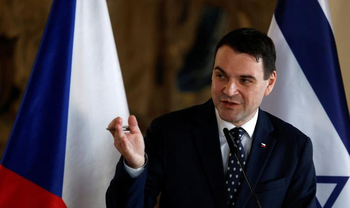 Czech Foreign Minister Petr Macinka speaks during a press conference in Prague