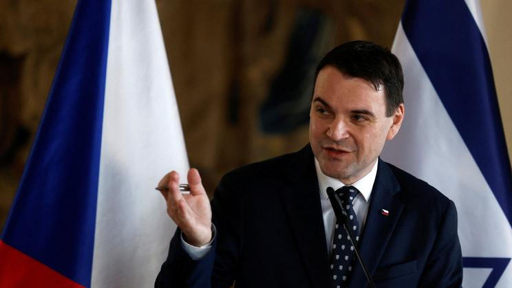 Czech Foreign Minister Petr Macinka speaks during a press conference in Prague