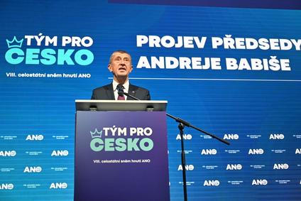 Premiér a předseda ANO Andrej Babiš při projevu na volebním sněmu vládního hnutí ANO, 24. ledna 2026, Praha.