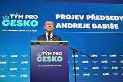 Premiér a předseda ANO Andrej Babiš při projevu na volebním sněmu vládního hnutí ANO, 24. ledna 2026, Praha.