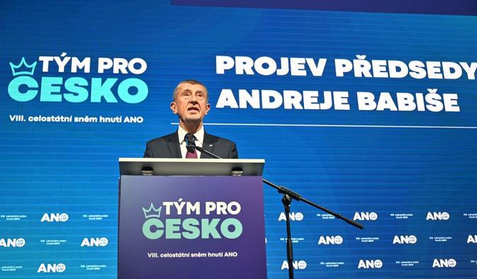 Premiér a předseda ANO Andrej Babiš při projevu na volebním sněmu vládního hnutí ANO, 24. ledna 2026, Praha.