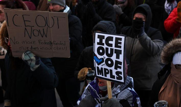 Protest after federal agents fatally shot a man while trying to detain him, in Minneapolis