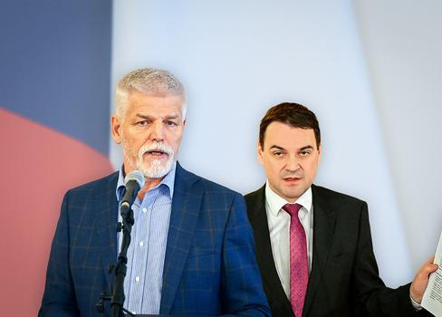 Zleva: prezident Petr Pavel a ministr zahraničí Petr Macinka