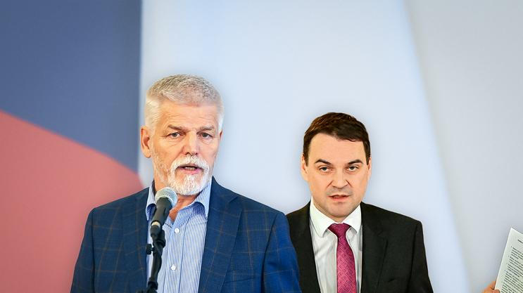Zleva: prezident Petr Pavel a ministr zahraničí Petr Macinka