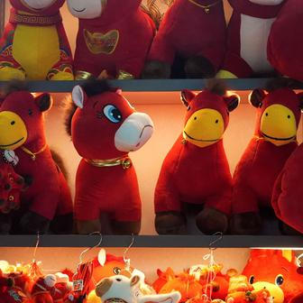 Horse plush toys ahead of the Chinese Lunar New Year in Yiwu