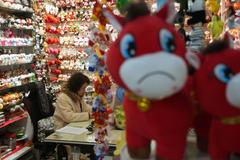 Horse plush toys ahead of the Chinese Lunar New Year in Yiwu