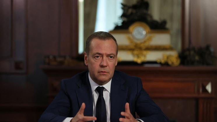 Dmitry Medvedev attends an interview in the Moscow region