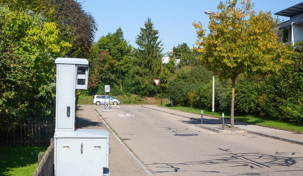 Speed,Camera,On,The,Narrow,Street,Of,Small,Swiss,City.