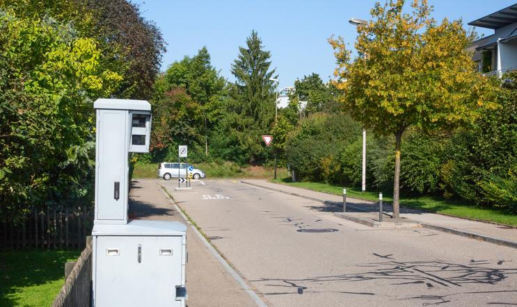 Speed,Camera,On,The,Narrow,Street,Of,Small,Swiss,City.