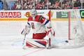 PRAGUE, CZECH REPUBLIC - MAY 26: goalkeeper Lukas Dostal of Czechia follows the puck during 2024 IIHF Ice hockey, Eishoc