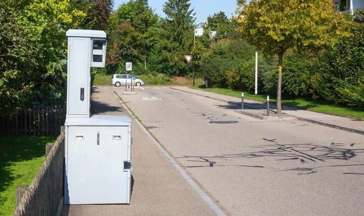 Speed,Camera,On,The,Narrow,Street,Of,Small,Swiss,City.
