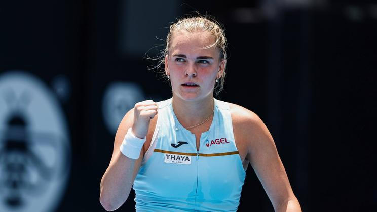 Sara Bejlek of Czech Republic celebrates after getting a point during Round 32 Womens ASB Classic Tennis Tournament at