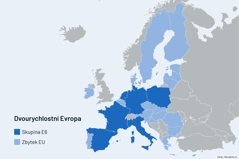 Dvourychlostní Evropa - mapa