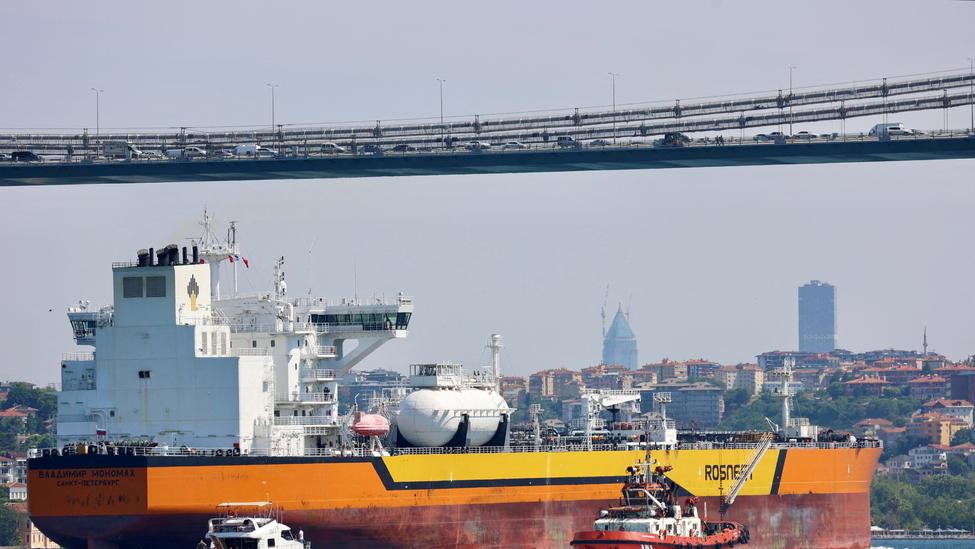 FILE PHOTO: Rosneft's Russian-flagged crude oil tanker Vladimir Monomakh transits the Bosphorus