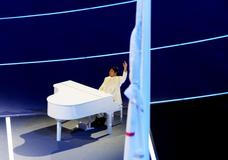 Čínský pianista Lang Lang doprovodil vyvěšení olympijské vlajky.