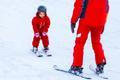 Professional,Ski,Instructor,Is,Teaching,A,Child,To,Ski,On