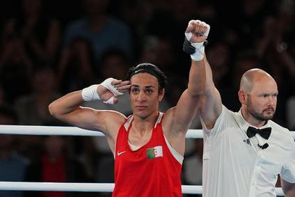 August 06 2024: Imane Khelif (Algeria) celebrates gold on Day 14 of the Olympic Games at Roland Garros, Paris, France. Ulrik Pedersen/CSM.