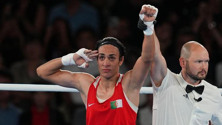August 06 2024: Imane Khelif (Algeria) celebrates gold on Day 14 of the Olympic Games at Roland Garros, Paris, France. Ulrik Pedersen/CSM.