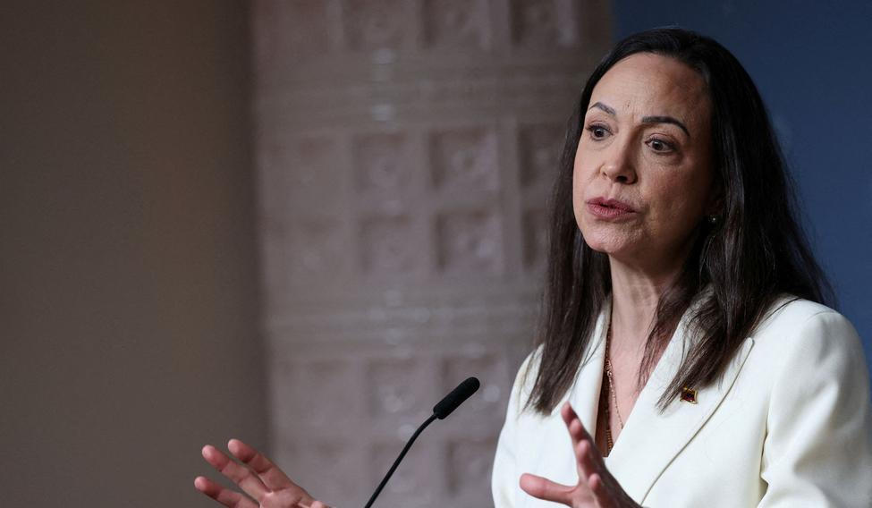 FILE PHOTO: Nobel Peace Prize laureate and Venezuelan opposition leader Maria Corina Machado speaks during a press conference in Oslo