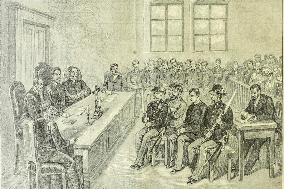 Dobová ilustrace z novin Neuigkeits-Welt-Blatt (Moravská Orlice) ze srpna roku 1887, které informovaly o procesu s Antonínem Schimakem, kterému se přezdívalo "Moravský Babinský".