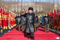 North Korean leader Kim Jong Un salutes during a visit to the Ministry of Defence for the 78th anniversary of the founding of the armed forces, in Pyongyang
