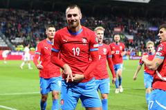Tomáš Chorý, gól 2:0, radost, sportovec, fotbalista, CZE - GIB