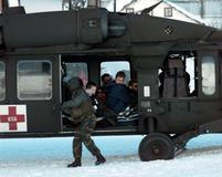 U.S. Army UH-60 Blackhawk helicopters from the 5th Battalion, 158th Aviation Regiment were deployed to Galtur, Austria, to evacuate tourists stranded by an avalanche, providing aerial transport and emergency assistance.