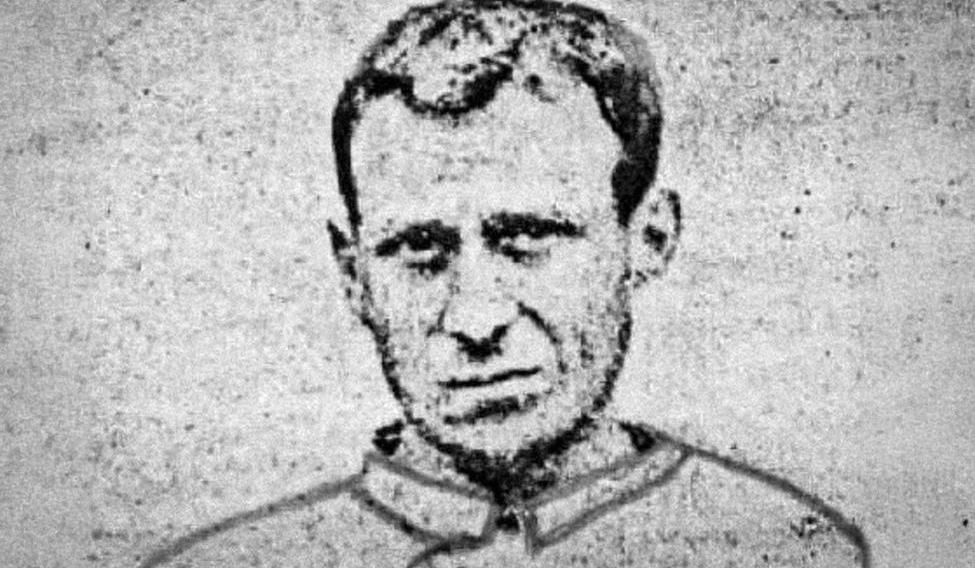 Anton Schimak v nedatované dobové fotografii s kresbou, užitý jako novinová ilustrace k zatčení v hostinci v Červené Vodě 27. června 1887.