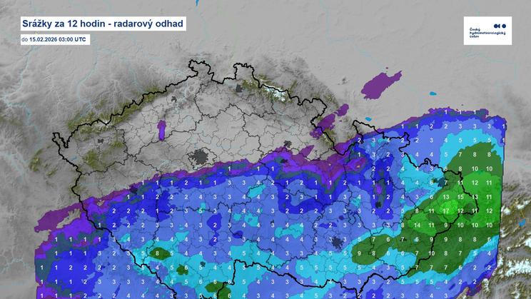 Mapa nočních srážek