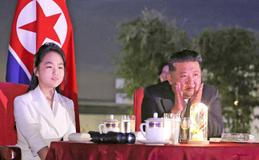 North Korean leader Kim Jong Un and his daughter Kim Ju Ae attend a ceremony to celebrate the completion of the Wonsan Kalma Coastal Tourist Zone