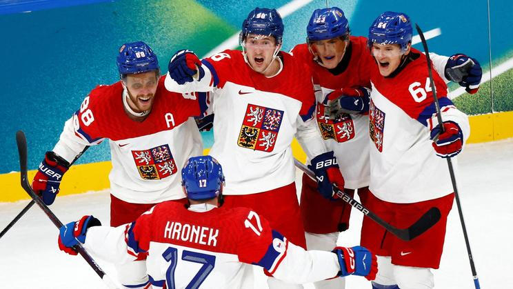 Radost českých hokejistů na olympiádě 2026
