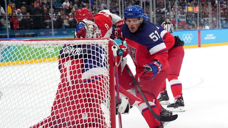 Radim Šimek v zápase Česko - Dánsko na olympiádě 2026