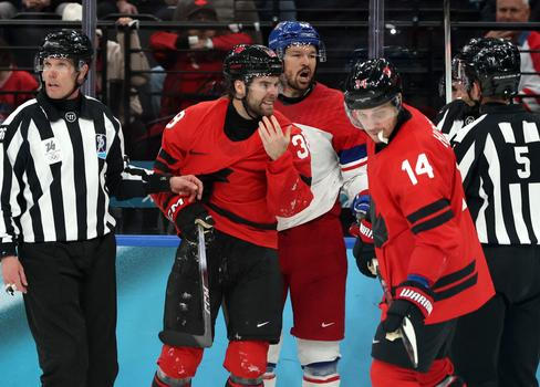 Šarvátka v zápase Česko - Kanada na ZOH 2026