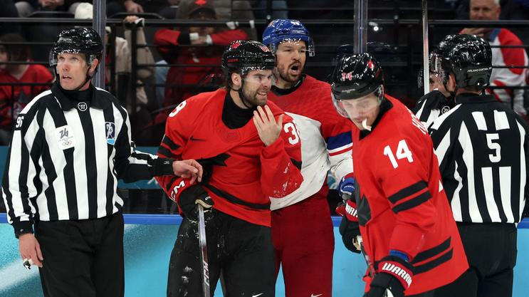 Šarvátka v zápase Česko - Kanada na ZOH 2026