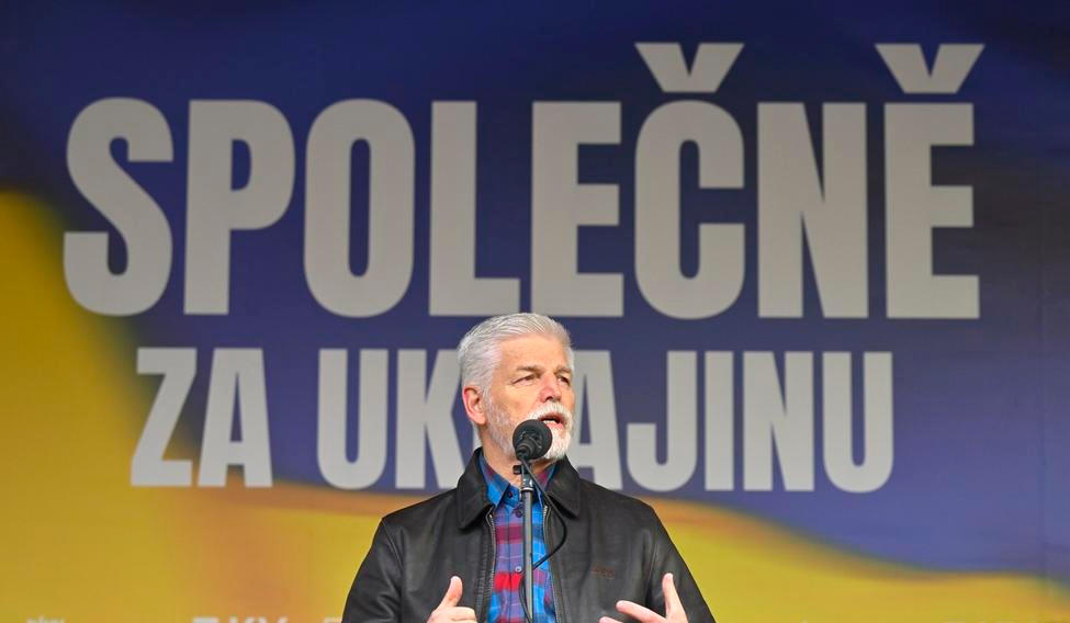 Prezident Petr Pavel na shromáždění Společně za Ukrajinu!, 21. února 2026, Staroměstské náměstí, Praha.