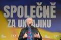 Prezident Petr Pavel na shromáždění Společně za Ukrajinu!, 21. února 2026, Staroměstské náměstí, Praha.