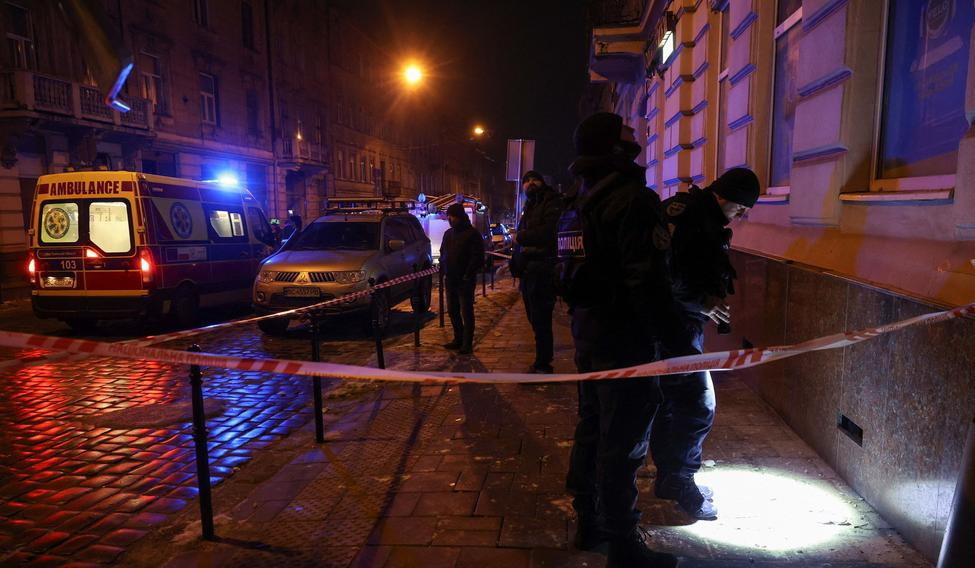Aftermath of explosions in the downtown of Lviv